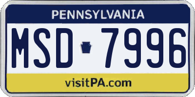 PA license plate MSD7996