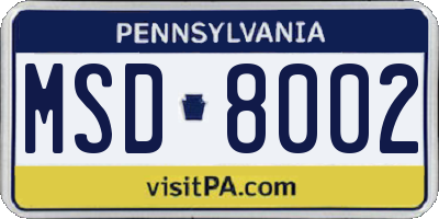 PA license plate MSD8002
