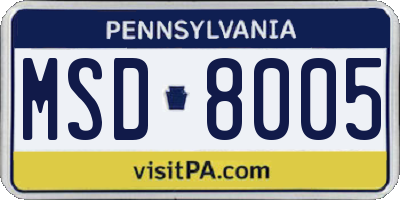 PA license plate MSD8005