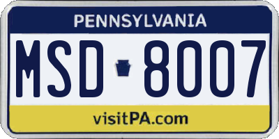 PA license plate MSD8007