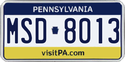 PA license plate MSD8013