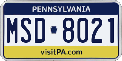 PA license plate MSD8021