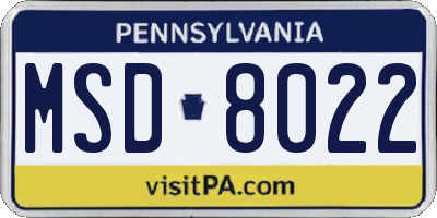 PA license plate MSD8022
