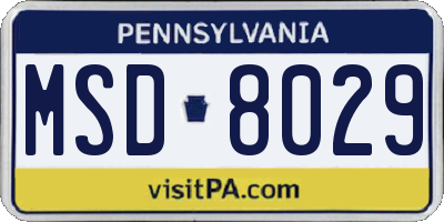 PA license plate MSD8029