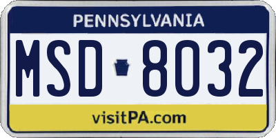 PA license plate MSD8032