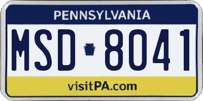 PA license plate MSD8041