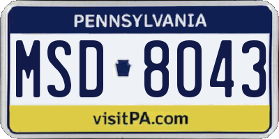 PA license plate MSD8043