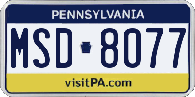 PA license plate MSD8077