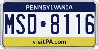 PA license plate MSD8116