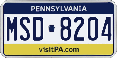 PA license plate MSD8204