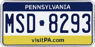 PA license plate MSD8293