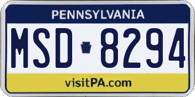 PA license plate MSD8294