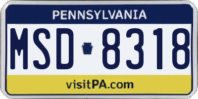 PA license plate MSD8318