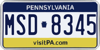 PA license plate MSD8345