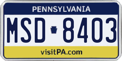 PA license plate MSD8403