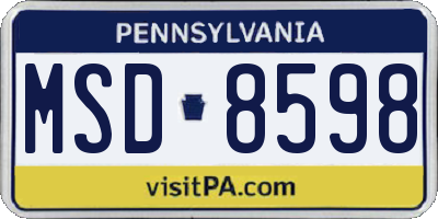 PA license plate MSD8598