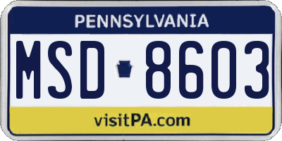 PA license plate MSD8603