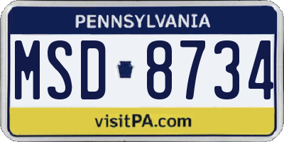 PA license plate MSD8734