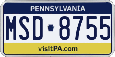 PA license plate MSD8755