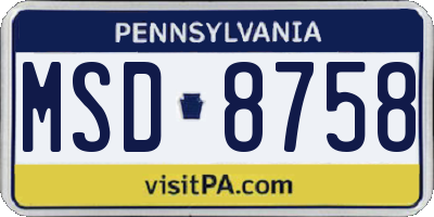 PA license plate MSD8758