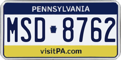 PA license plate MSD8762