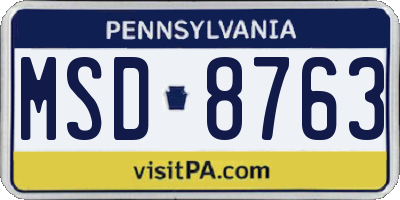 PA license plate MSD8763