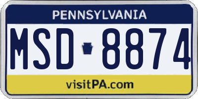 PA license plate MSD8874