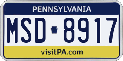 PA license plate MSD8917