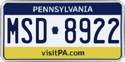 PA license plate MSD8922