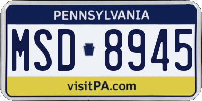 PA license plate MSD8945