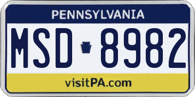 PA license plate MSD8982