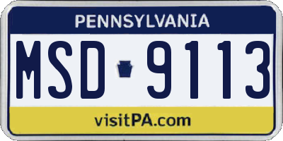 PA license plate MSD9113