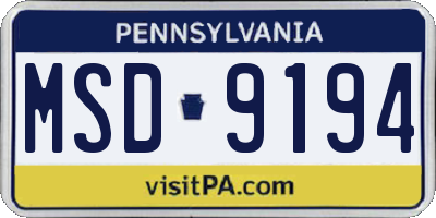 PA license plate MSD9194