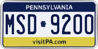 PA license plate MSD9200