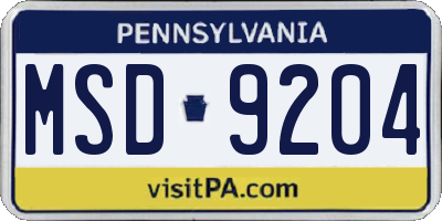 PA license plate MSD9204
