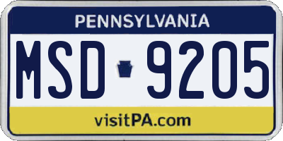 PA license plate MSD9205