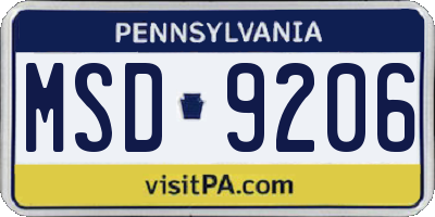 PA license plate MSD9206