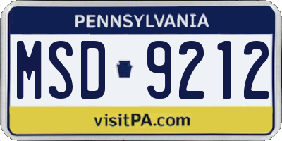 PA license plate MSD9212