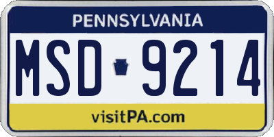 PA license plate MSD9214
