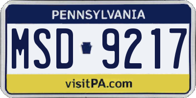 PA license plate MSD9217