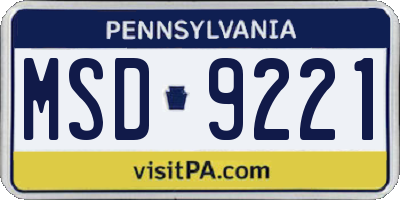 PA license plate MSD9221