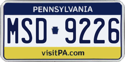 PA license plate MSD9226