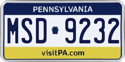 PA license plate MSD9232