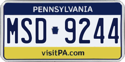 PA license plate MSD9244