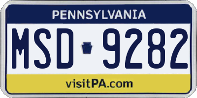 PA license plate MSD9282