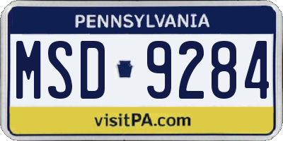PA license plate MSD9284