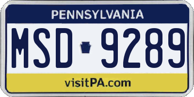 PA license plate MSD9289