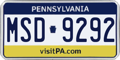 PA license plate MSD9292