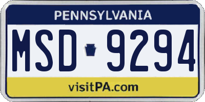 PA license plate MSD9294