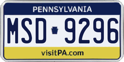 PA license plate MSD9296